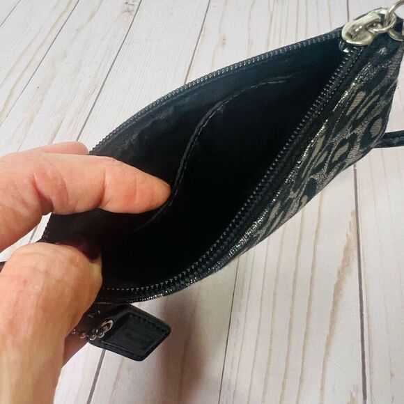 Coach Black Silver Glitter Leopard Zip Wristlet - Picture 6 of 7